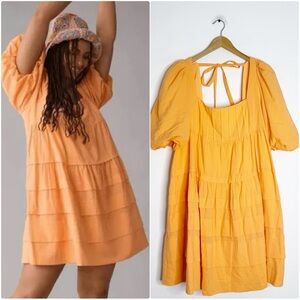 Anthropologie By Anthropologie Puff Sleeve Tiered Mini Dress – Orange – XL